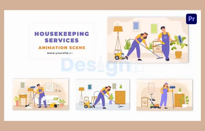 Flat Vector Housekeeping Services Animation Scene